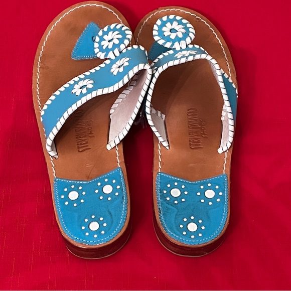 Steven Salario Blue White Gingham Whipstitch Sandals - Picture 4 of 6